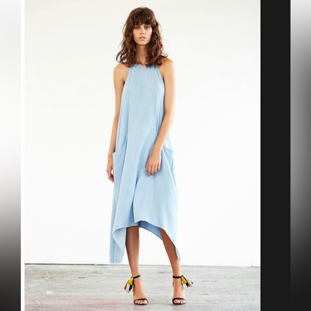 Ulla Johnson Light Blue Halter Neck Asymmetrical Hem Dress with Pockets Size 4